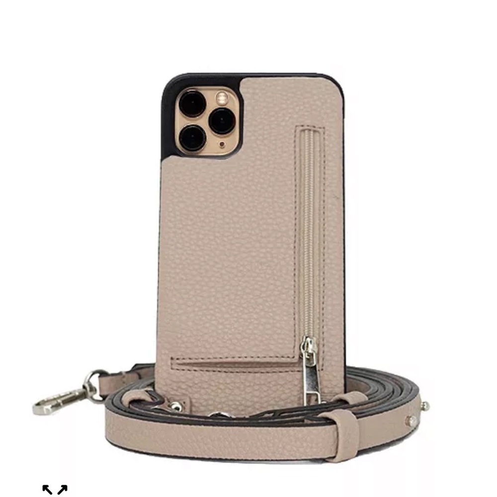 Hera Collection Beige Leather-Texture Crossbody Phone Case with Zip Pocket